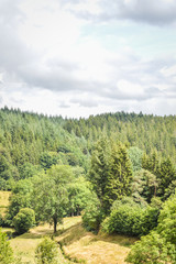 Countryside around the fortified monastery of Saint-Michel des Anges at Saint-Angel, France.
