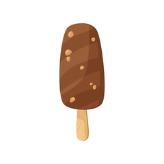 Chocolate ice cream. Nuts, chocolate and wood stick. Food concept. illustration can be used for topics like food, confectionary, sweet shop