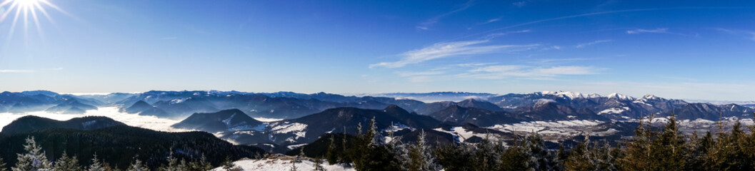 panorama view of Male Fatra ridge in winter mountains, Slovakia Velky Choc 12.1.2020