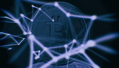 Bitcoins, new virtual money on various digital background, 3D render