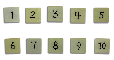 Wooden numbers set for 1 - 10  with clipping path on white background.