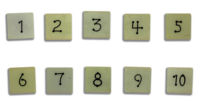 Wooden numbers set for 1 - 10  with clipping path on white background.