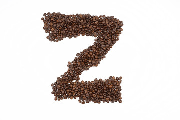 Letter Z roasted coffee beans with white background
