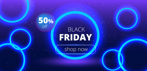 vector banner with luminous neon circles and the inscription black friday