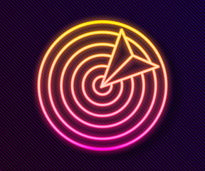 Glowing neon line Target sport icon isolated on black background. Clean target with numbers for shooting range or shooting. Vector Illustration