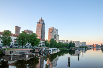 Fototapeta na wymiar Citscape Seen From The Berlagebrug Bridge At Amsterdam The Netherlands 2019