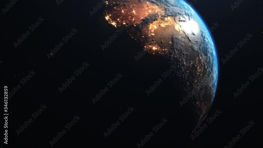 Poster view of forest fires and wars from space. a fiery glow is visible on the shadow side of the planet a