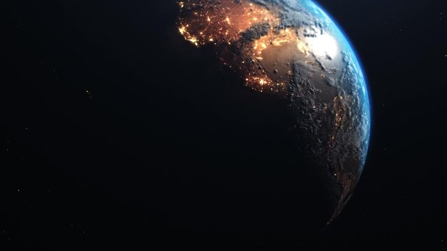 View of forest fires and wars from space. A fiery glow is visible on the shadow side of the planet and the catastrophic consequences. Elements of this video furnished by NASA