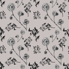 seamless pattern with plant, graphic drawing 