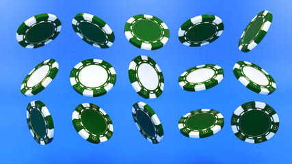 Casino Green Chips With Golden Dots - 3D Illustration