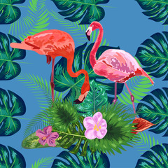 seamless pattern of trendy bird pink flamingos. art design wallpaper