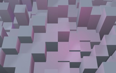 Abstract pink gray elegant cube geometric background. Chaotically advanced rectangular bars. 3D Rendering, 3D illustration