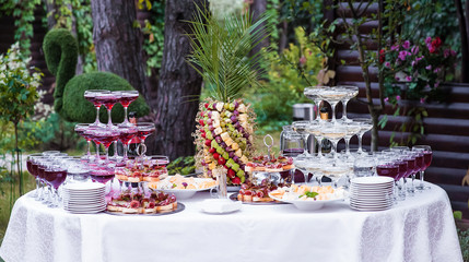 Beautiful snack and bright fruit on a table