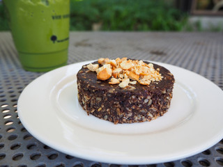 almond brownie cake on the table