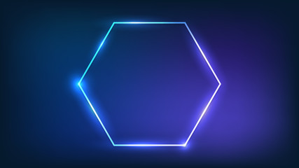 Neon hexagon frame with shining effects 