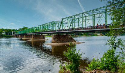 The New Hope-Lambertville Bridge over the Delaware River. Border between New Jersey and Pennsylvania. Bright day.