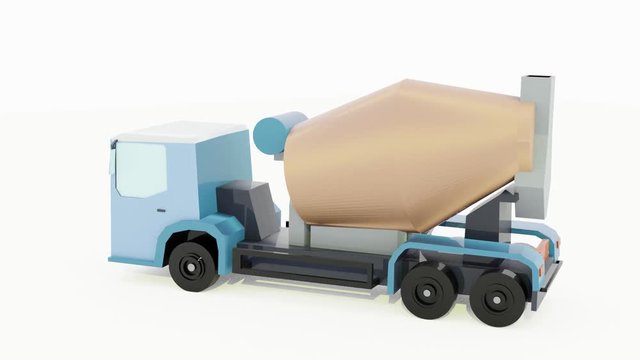 Concrete Truck - 3D video rotation of a truck holding building material - white background