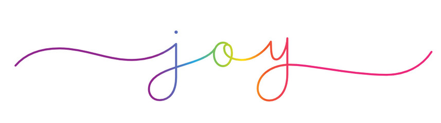 Fototapeta na wymiar JOY rainbow-colored vector monoline calligraphy banner with swashes