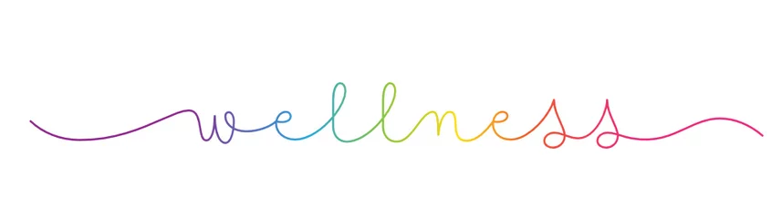 Foto op Canvas WELLNESS rainbow-colored vector monoline calligraphy banner with swashes © treenabeena