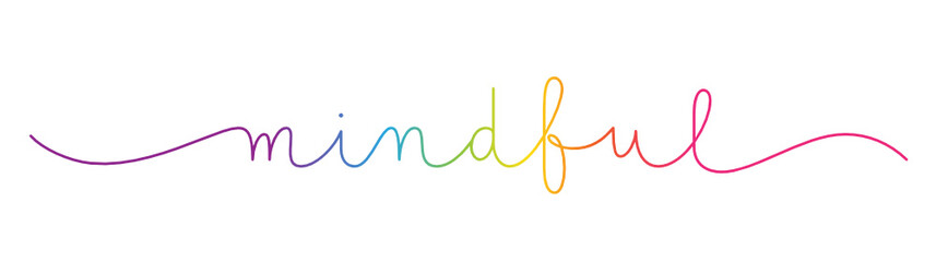 MINDFUL rainbow-colored vector monoline calligraphy banner with swashes