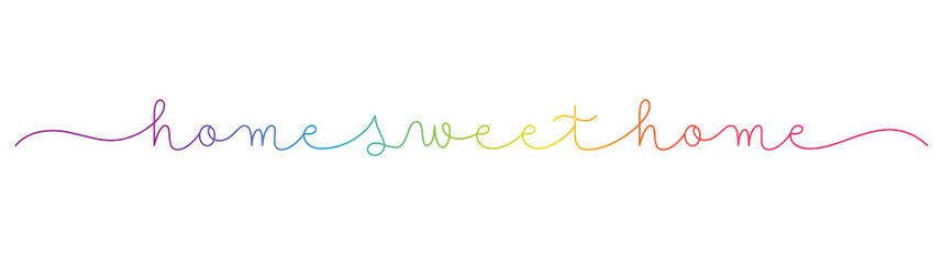 Fototapeta na wymiar HOME SWEET HOME rainbow-colored vector monoline calligraphy banner with swashes