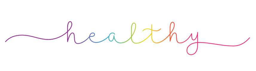 Fototapeta na wymiar HEALTHY rainbow-colored vector monoline calligraphy banner with swashes