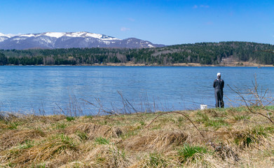 Fototapeta na wymiar Panoramic view of Vlasina lake at early spring