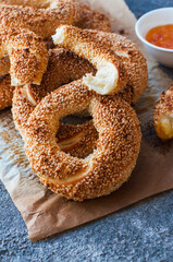Turkish simit traditional turkish crunchy round braided bagel.