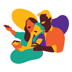 Affectionate family watching TV together at home