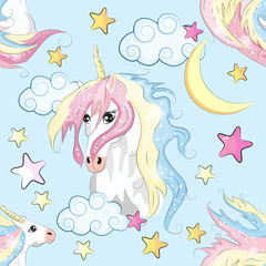 Obraz premium Cute unicorn, princess concept, girl beauty seamless pattern. cartoon design.
