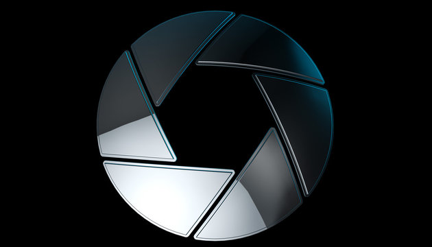 Cinema camera iris sign. Photography lens symbol, 3d rendering