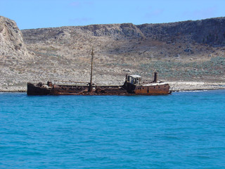 Crashed boat in the sea