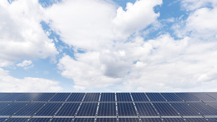 wide view of solar panels on sky background