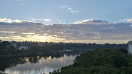 Fototapeta na wymiar Sunrise at Parramatta River near Rydalmere, NSW.