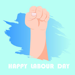 Fist for World Labour day 1 May with blue Background. Flat Vector Illustration