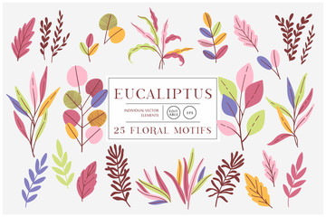 Eucaliptus set isolated on bright background. Vector modern design for t-shirt,print material,cloth and textile. For invite and wedding card,wallpaper,poster,greeting card