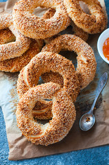 Turkish simit traditional turkish crunchy round braided bagel.