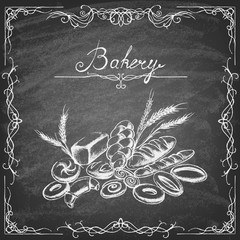 Vintage Bakery Poster. Freehand drawing on the chalkboard. Vector illustration.