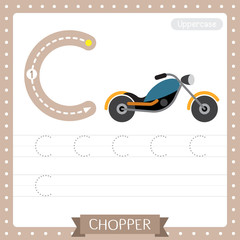 Letter C uppercase tracing practice worksheet. Chopper