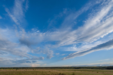 field and blue sky with clouds