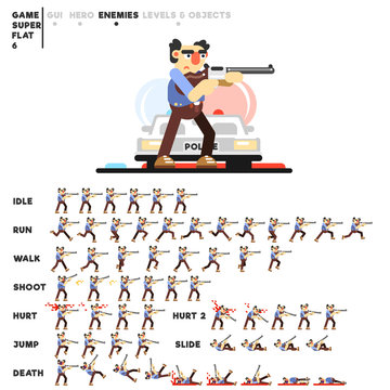 Animation of an 80th criminal guy with a gun for creating a video game