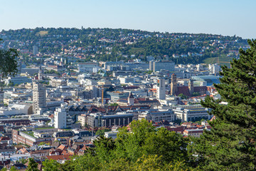 Obraz premium Stuttgart Kessel Landscape Blue Sky Foggy Beautiful Day Mountains Baden Wuerttemberg