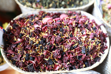 View of herbal tea in basket