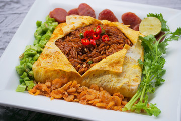 Omelet Wrapping Fried Rice with  Chili Paste