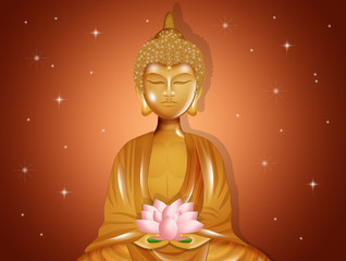 illustration of golden buddha statue with lotus flower