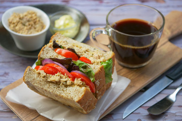 Homemade Tuna Sandwich with Tomatoes and Lettuce