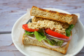 Homemade Tuna Sandwich with Tomatoes and Lettuce