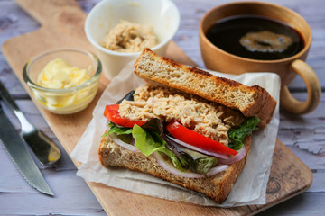 Homemade Tuna Sandwich with Tomatoes and Lettuce