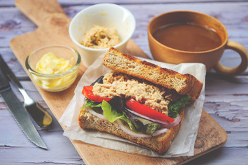 Homemade Tuna Sandwich with Tomatoes and Lettuce