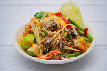 Thai food (Som Tum), spicy green papaya salad